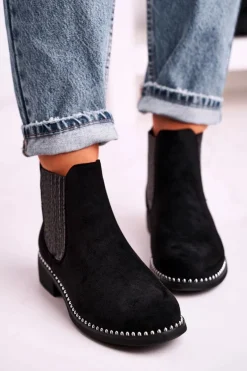 Czarne Botki|Botki Zimowe Damskie><noscript><img width=