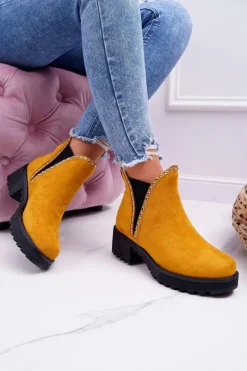 Outlet Damskie Botki Sztyblety Z Cyrkoniami Żółte Sissy Damskie Botki Zimowe Damskie|Brązowe I Beżowe Botki