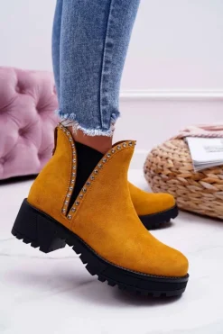 Outlet Damskie Botki Sztyblety Z Cyrkoniami Żółte Sissy Damskie Botki Zimowe Damskie|Brązowe I Beżowe Botki