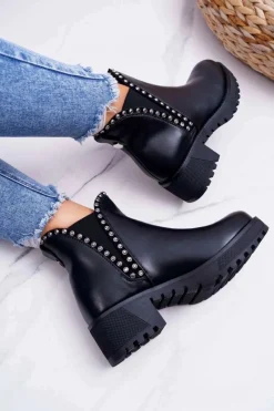 Hot Boto Damskie Botki Sztyblety Z Cyrkoniami Czarne Sissy