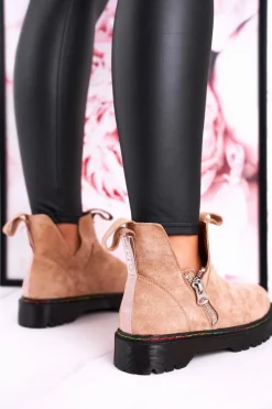 Clearance Damskie Botki Sztyblety Z Kolorowym Przeszyciem Zamszowe Beżowe Addison Damskie Botki Wiosenne|Czarne Botki