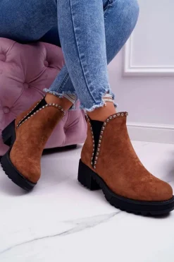 Botki Zimowe Damskie|Brązowe I Beżowe Botki>Boto Damskie Botki Sztyblety Z Cyrkoniami Camel Sissy