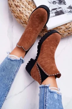 Botki Zimowe Damskie|Brązowe I Beżowe Botki>Boto Damskie Botki Sztyblety Z Cyrkoniami Camel Sissy