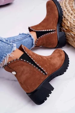 Botki Zimowe Damskie|Brązowe I Beżowe Botki><noscript><img width=