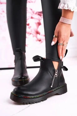 Botki Wiosenne|Czarne Botki>Boto Damskie Botki Sztyblety Z Kolorowym Przeszyciem Czarne Addison