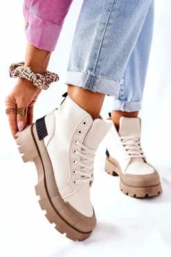 Botki Sznurowane|Czarne Botki>Boto Damskie Botki Trapery Beżowe Any One