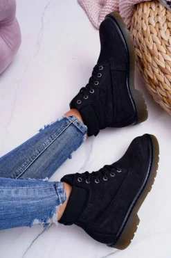 Hot Big Star Shoes Damskie Botki Trapery Big Star Czarne EE274014