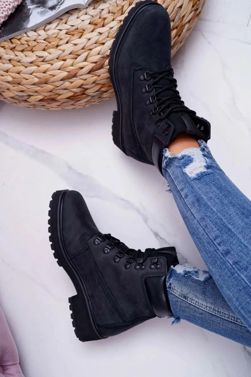 New Big Star Shoes Damskie Botki Trapery Big Star Czarne EE274033