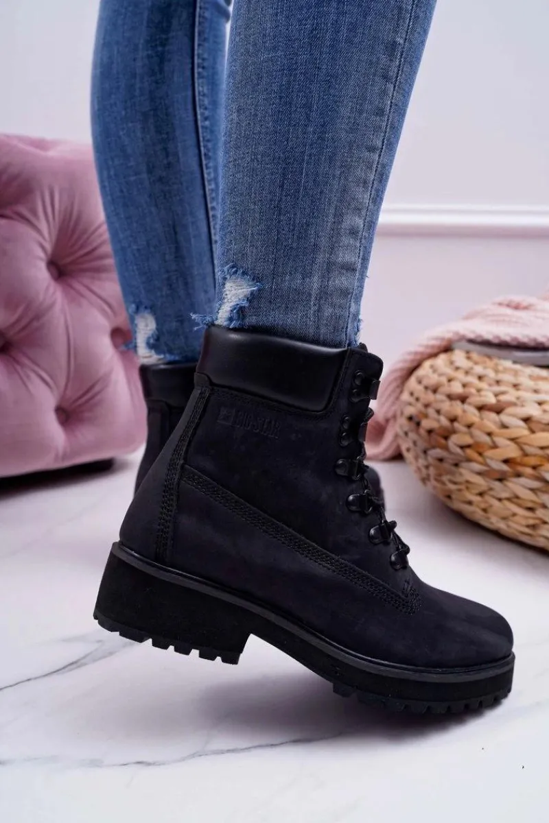 New Big Star Shoes Damskie Botki Trapery Big Star Czarne EE274033