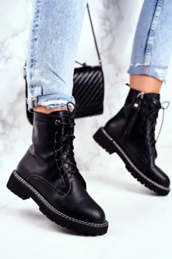 Damskie Trapery|Botki Sznurowane>Big Star Shoes Damskie Botki Trapery Big Star Czarne GG274596