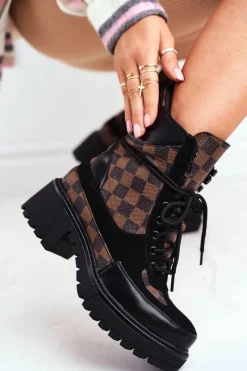 Online Damskie Botki Trapery Czarne NS169P Milady Damskie Damskie Trapery|Botki Sznurowane