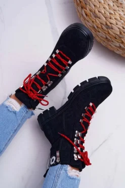 Best Damskie Botki Trapery Czarne Zamszowe Panther Damskie Botki Sznurowane|Botki Zimowe Damskie