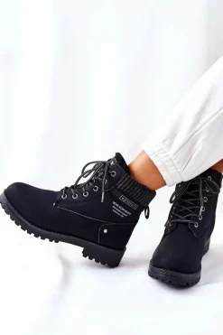 Hot Evento Damskie Botki Trapery Czarne Grunders Czarny