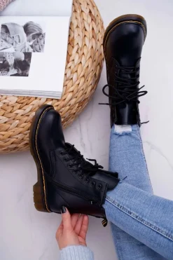 Best Boto Damskie Botki Trapery Glany Czarne Gangsta