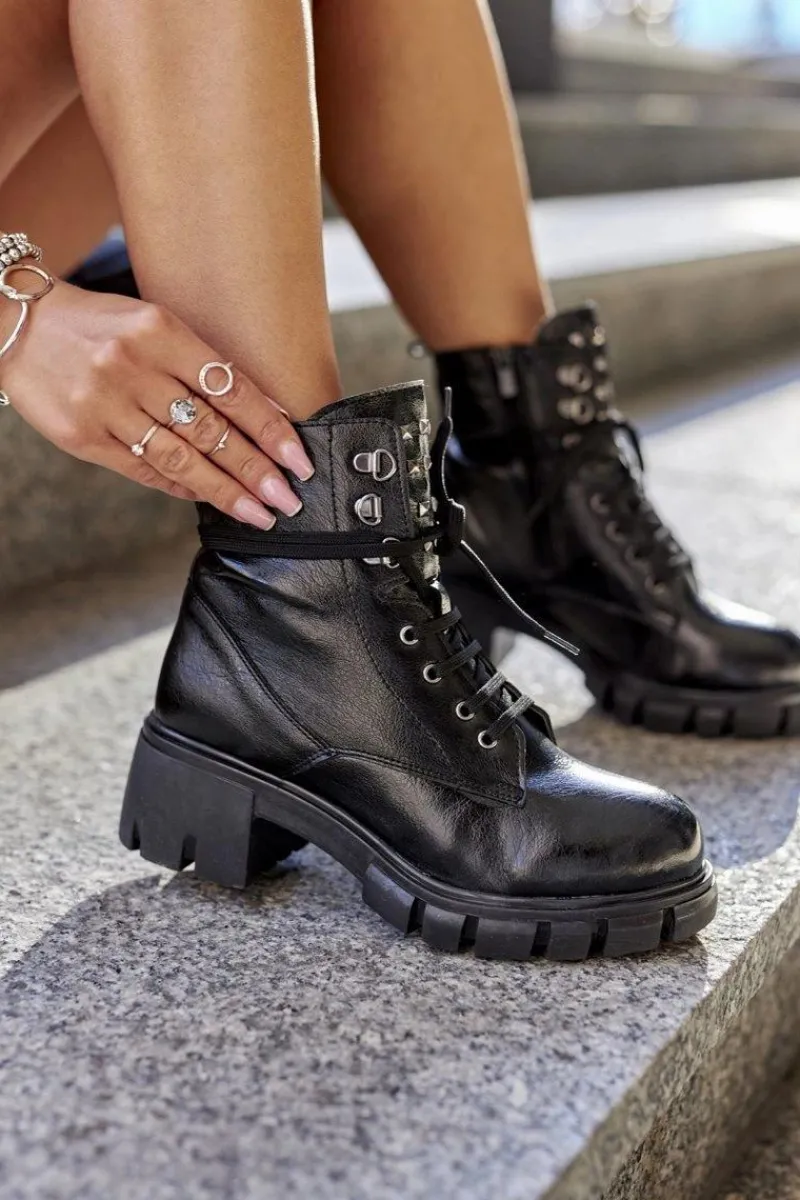 Damskie Trapery|Botki Sznurowane>Boto Damskie Botki Trapery Glany Czarne Clethra