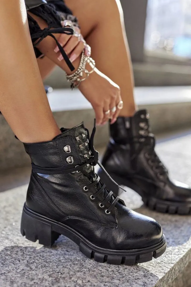 Damskie Trapery|Botki Sznurowane>Boto Damskie Botki Trapery Glany Czarne Clethra