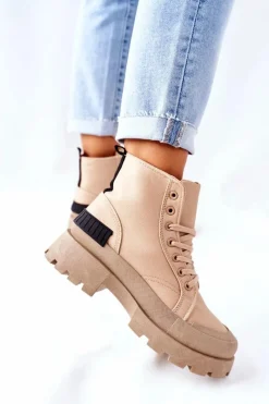 Outlet Boto Damskie Botki Trapery Khaki Any One