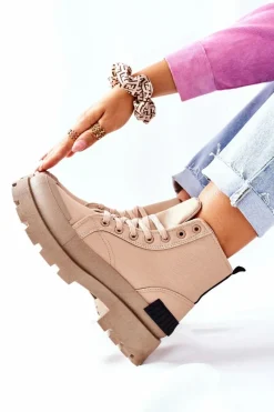 Outlet Boto Damskie Botki Trapery Khaki Any One