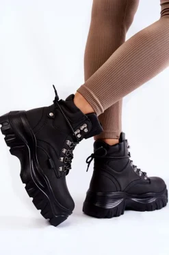 Discount Big Star Shoes Damskie Botki Trapery Memory Foam Big Star KK274368 Czarne