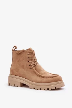Damskie Trapery|Botki Sznurowane>Boto Damskie Botki Trapery Na Suwak Ciemnobeżowe Apolosi