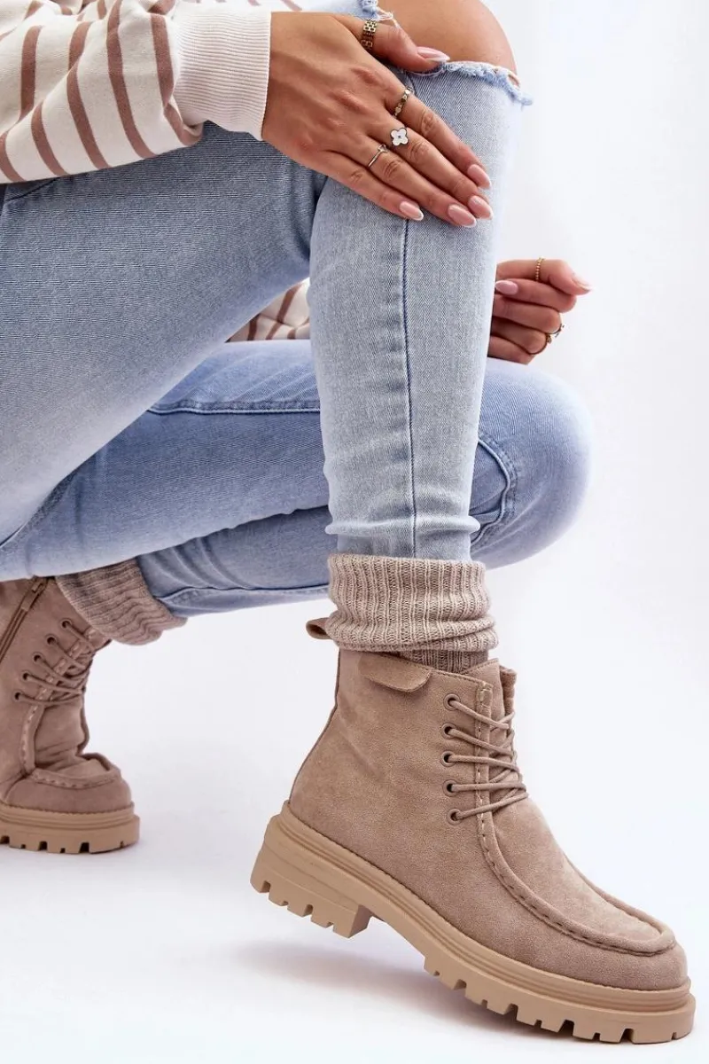 Hot Boto Damskie Botki Trapery Na Suwak Beżowe Apolosi Beżowy