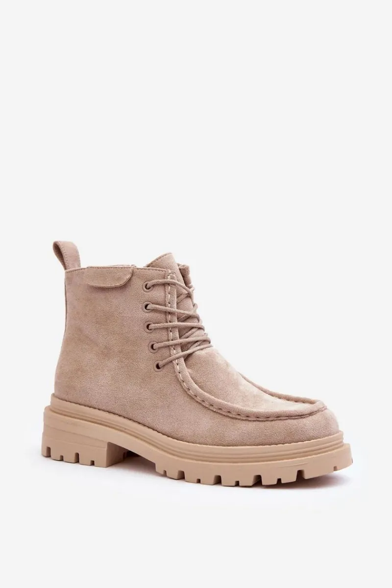 Hot Boto Damskie Botki Trapery Na Suwak Beżowe Apolosi Beżowy