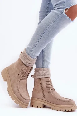 Hot Boto Damskie Botki Trapery Na Suwak Beżowe Apolosi Beżowy