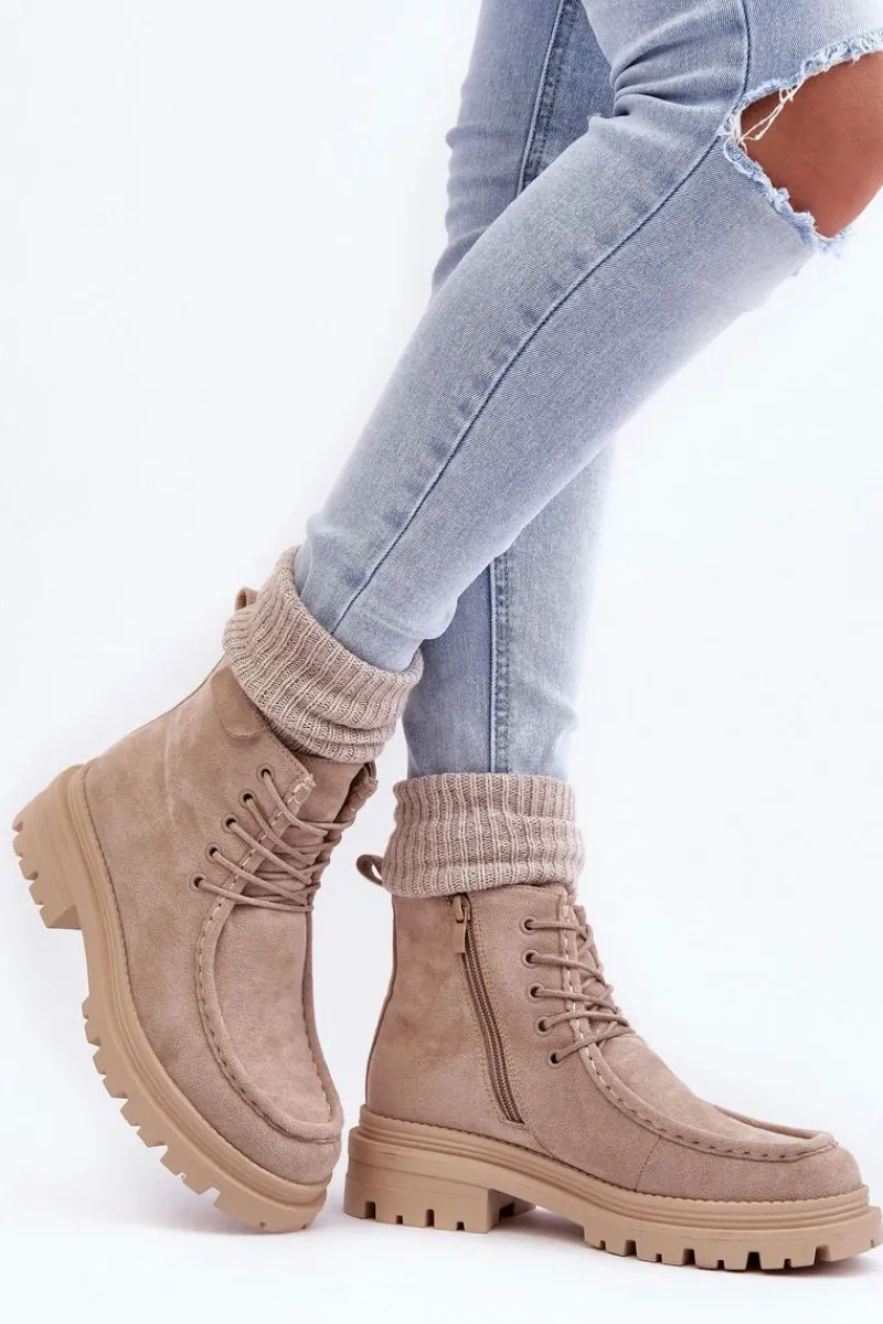 Hot Boto Damskie Botki Trapery Na Suwak Beżowe Apolosi Beżowy