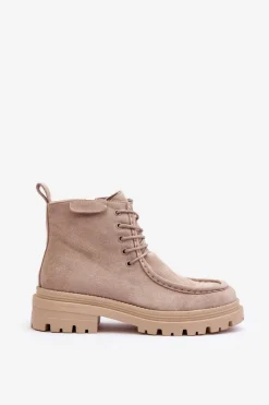 Hot Boto Damskie Botki Trapery Na Suwak Beżowe Apolosi Beżowy