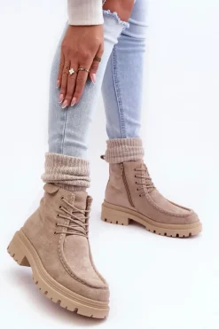Hot Boto Damskie Botki Trapery Na Suwak Beżowe Apolosi Beżowy