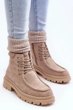 Hot Boto Damskie Botki Trapery Na Suwak Beżowe Apolosi Beżowy