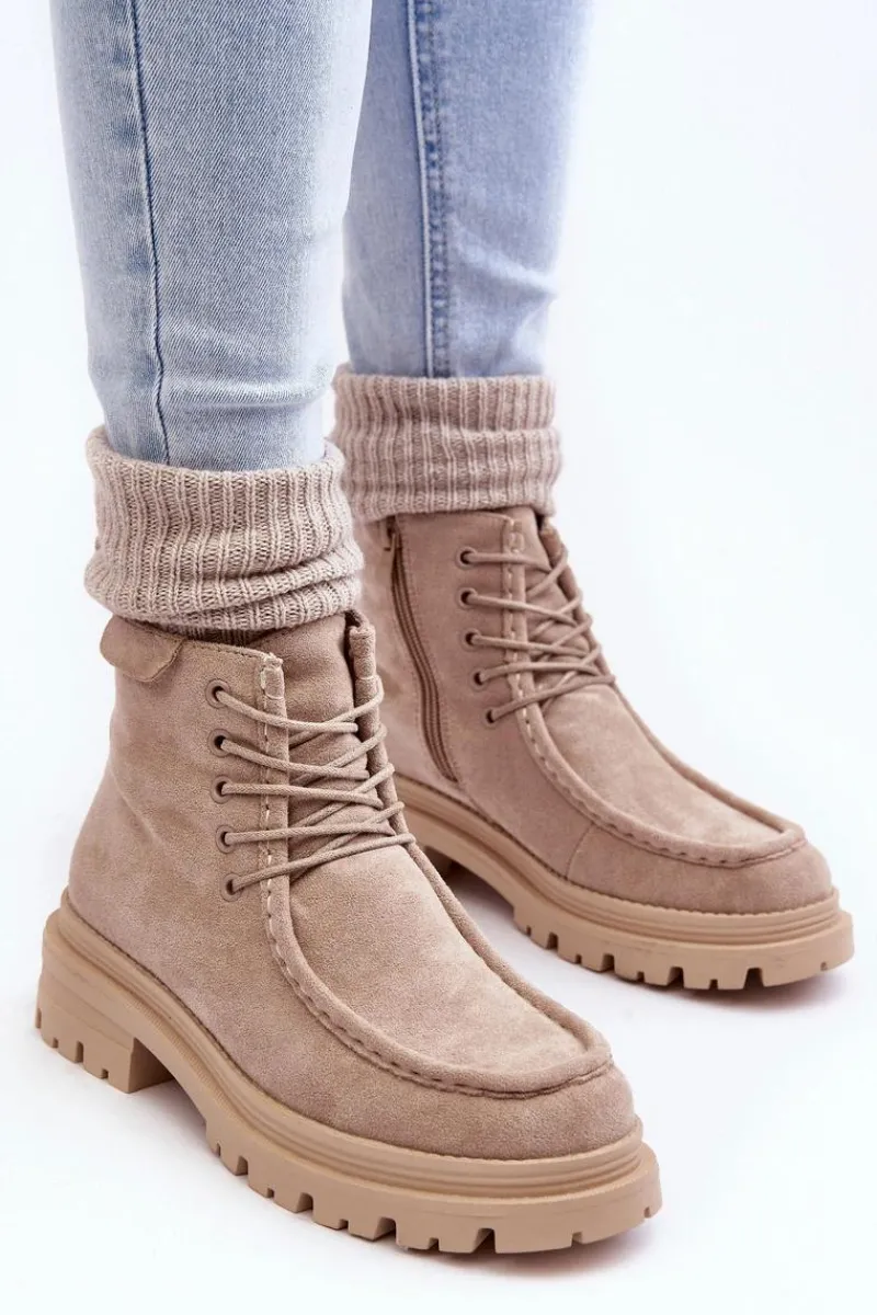 Hot Boto Damskie Botki Trapery Na Suwak Beżowe Apolosi Beżowy