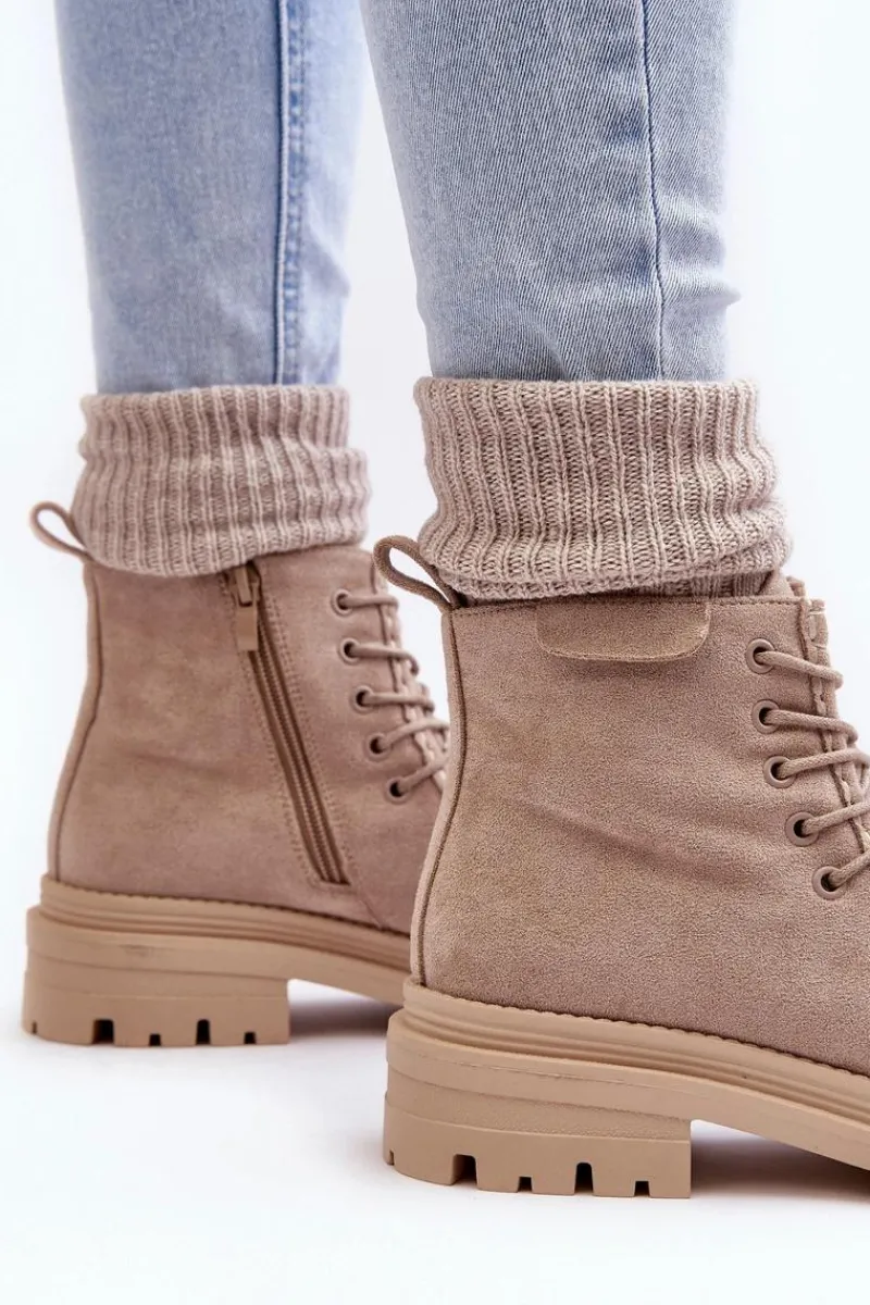 Hot Boto Damskie Botki Trapery Na Suwak Beżowe Apolosi Beżowy