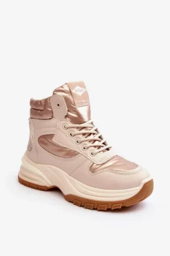 Hot Damskie Botki Trapery Na Grubej Podeszwie LCJ-23-44-1972L Beżowe Damskie Trekkingowe Damskie|Damskie Trapery