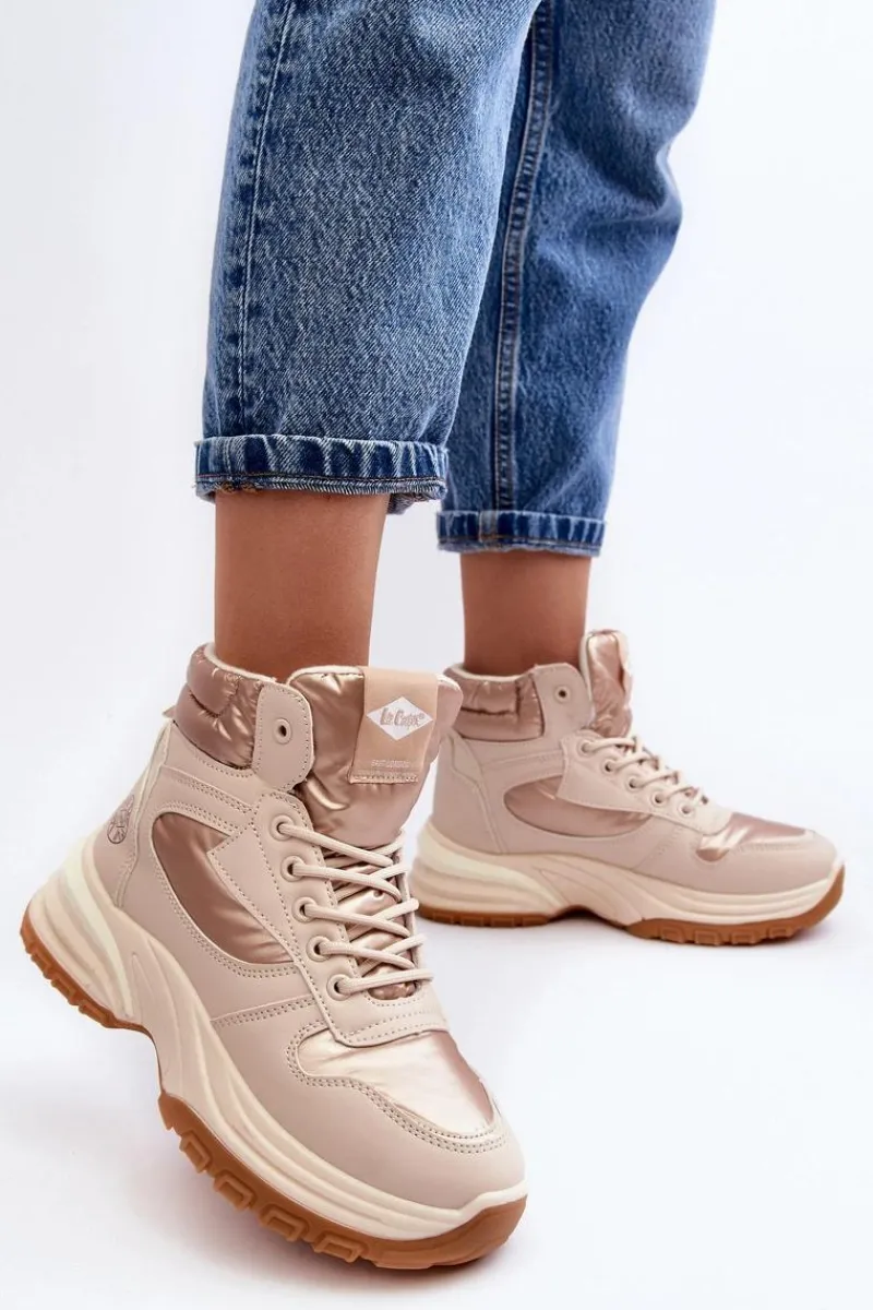 Hot Damskie Botki Trapery Na Grubej Podeszwie LCJ-23-44-1972L Beżowe Damskie Trekkingowe Damskie|Damskie Trapery