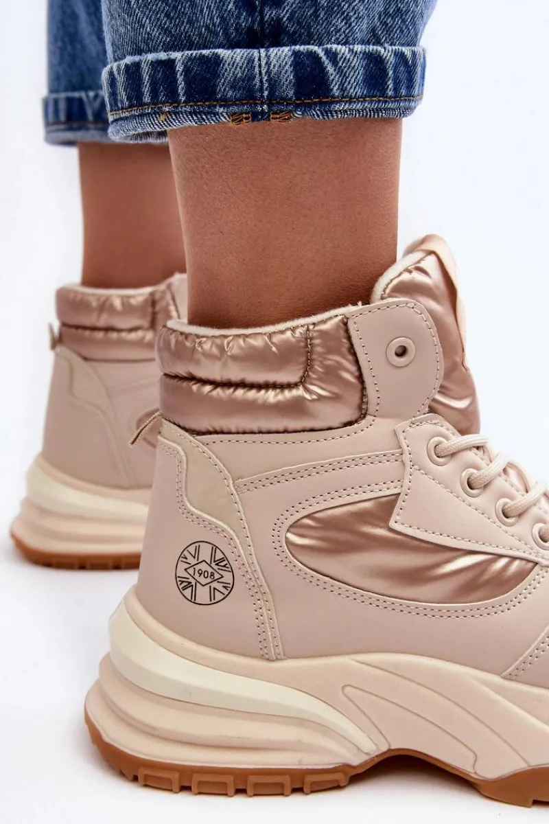Hot Damskie Botki Trapery Na Grubej Podeszwie LCJ-23-44-1972L Beżowe Damskie Trekkingowe Damskie|Damskie Trapery