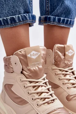 Hot Damskie Botki Trapery Na Grubej Podeszwie LCJ-23-44-1972L Beżowe Damskie Trekkingowe Damskie|Damskie Trapery