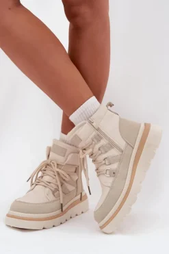 Clearance Damskie Botki Trapery Na Platformie Jasnobeżowe Liorae Damskie Botki Ocieplane|Damskie Trapery
