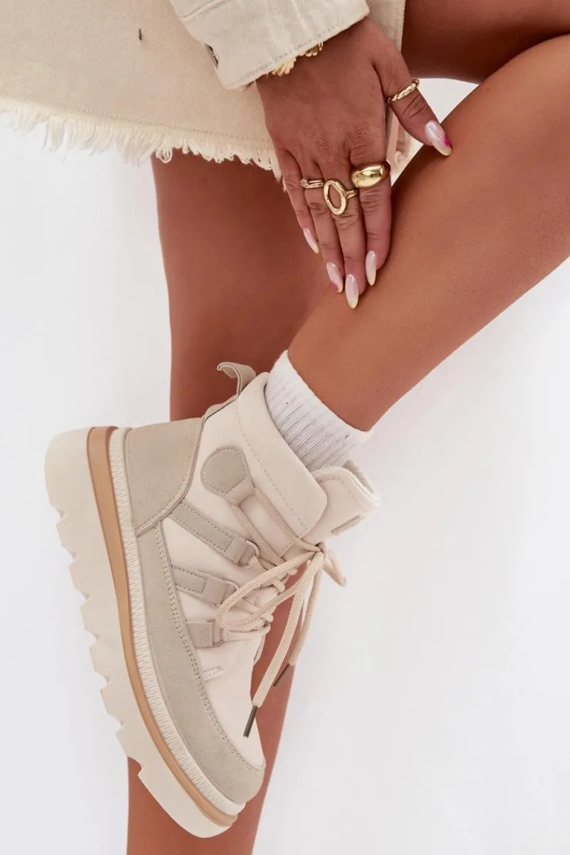 Clearance Damskie Botki Trapery Na Platformie Jasnobeżowe Liorae Damskie Botki Ocieplane|Damskie Trapery