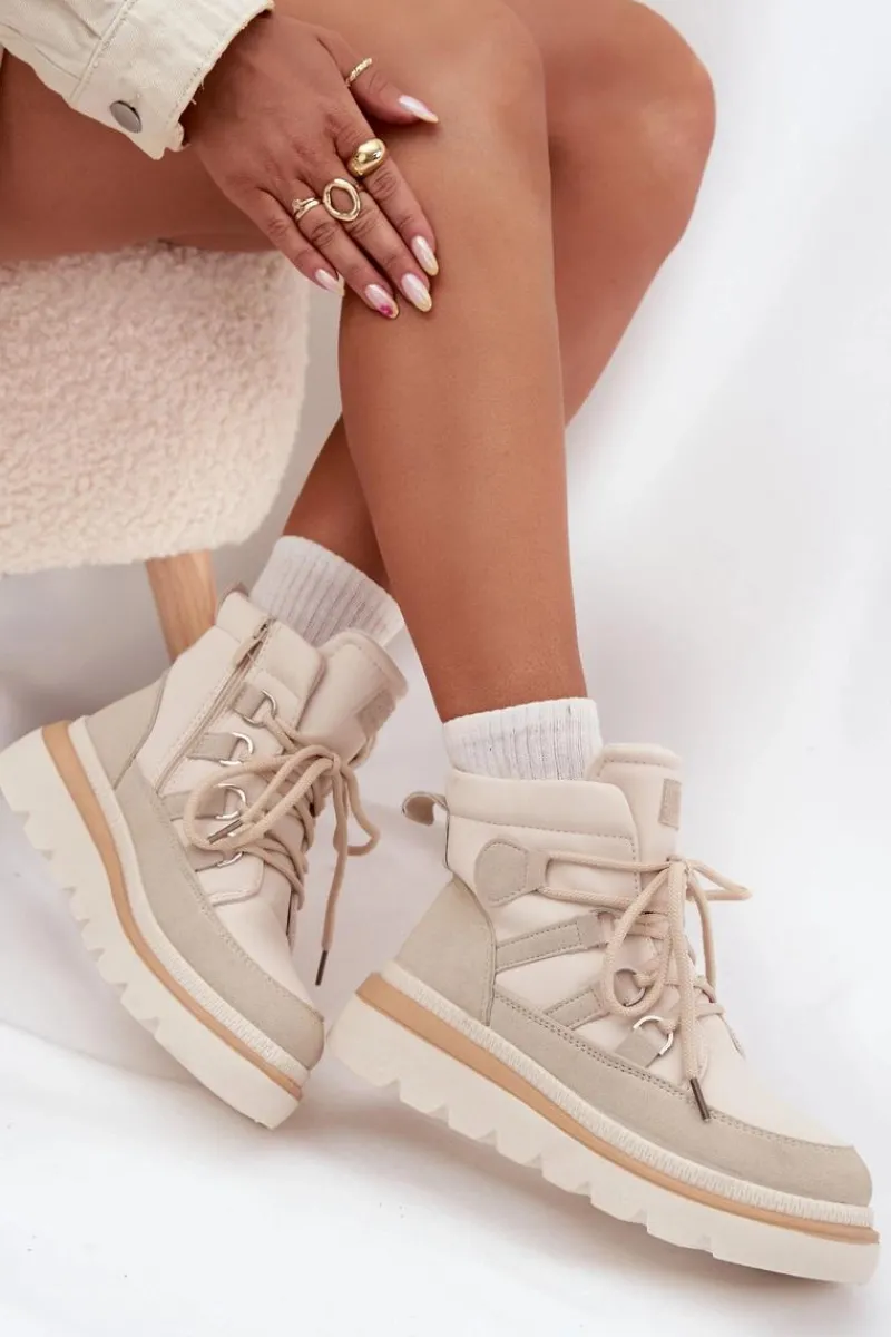 Clearance Damskie Botki Trapery Na Platformie Jasnobeżowe Liorae Damskie Botki Ocieplane|Damskie Trapery