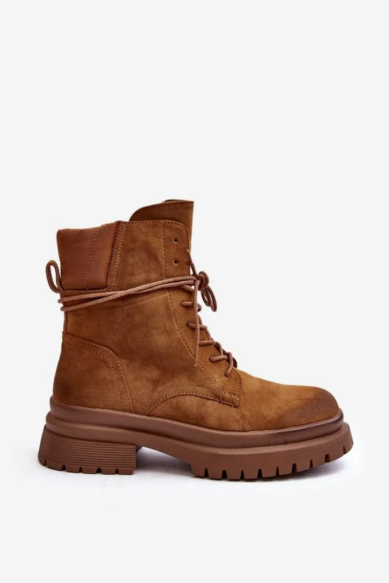 Best Damskie Botki Trapery Na Grubej Podeszwie Camel Narelona Damskie Damskie Trapery|Botki Sznurowane