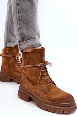 Best Damskie Botki Trapery Na Grubej Podeszwie Camel Narelona Damskie Damskie Trapery|Botki Sznurowane