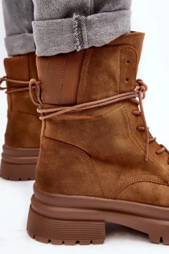 Best Damskie Botki Trapery Na Grubej Podeszwie Camel Narelona Damskie Damskie Trapery|Botki Sznurowane