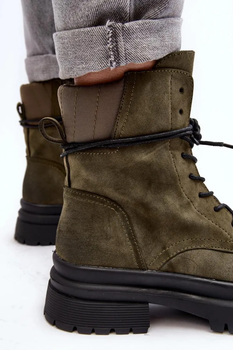 Sale Boto Damskie Botki Trapery Na Grubej Podeszwie Ciemnozielone Narelona