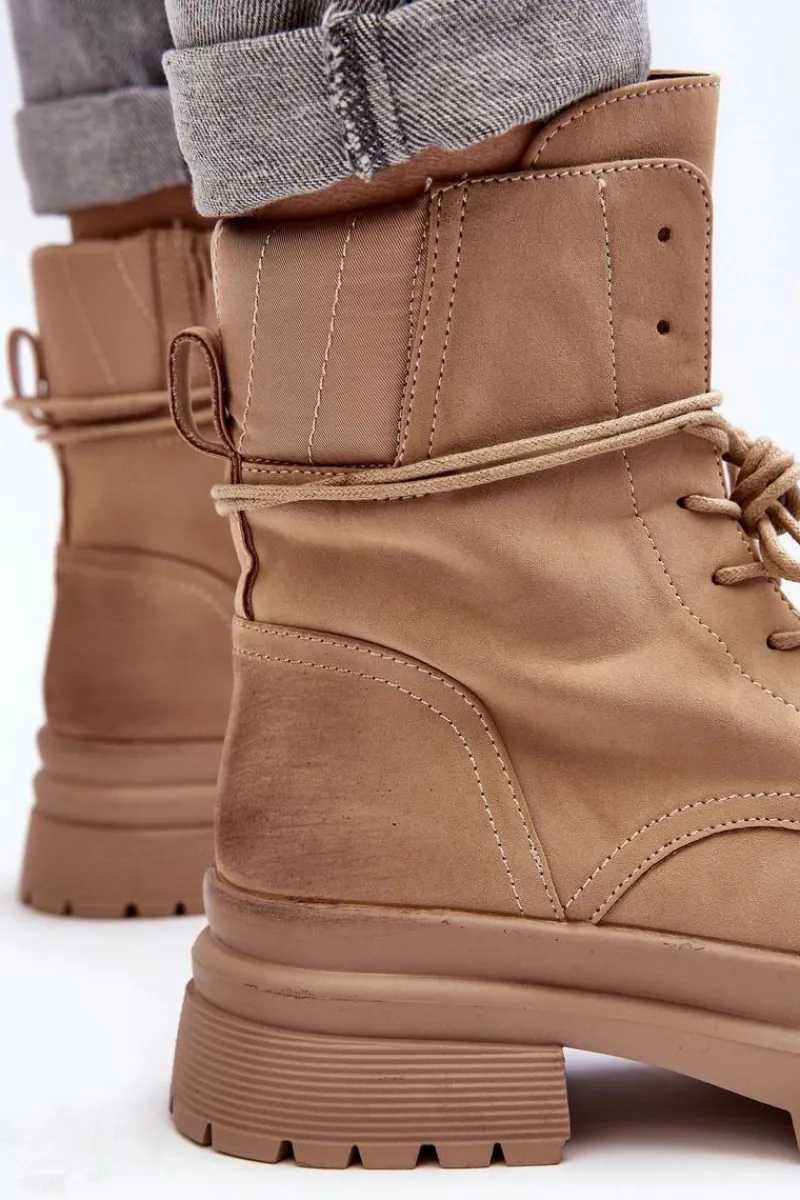 Damskie Trapery|Botki Sznurowane>Boto Damskie Botki Trapery Na Grubej Podeszwie Beżowe Narelona