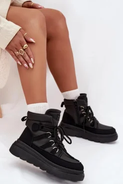 New Boto Damskie Botki Trapery Na Platformie Czarne Liorae Czarny