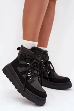 New Boto Damskie Botki Trapery Na Platformie Czarne Liorae Czarny