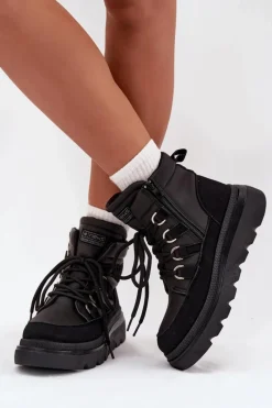 New Boto Damskie Botki Trapery Na Platformie Czarne Liorae Czarny