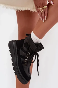 New Boto Damskie Botki Trapery Na Platformie Czarne Liorae Czarny