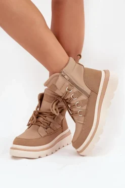 Hot Boto Damskie Botki Trapery Na Platformie Camel Liorae Brązowy